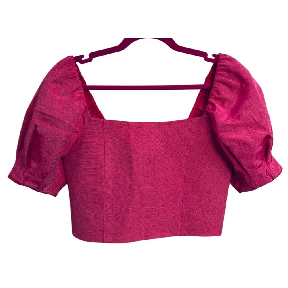 Alice + Olivia‎ Joslyn Puff Sleeve Cropped Top Pink Fuchsia Square Neck Size 4